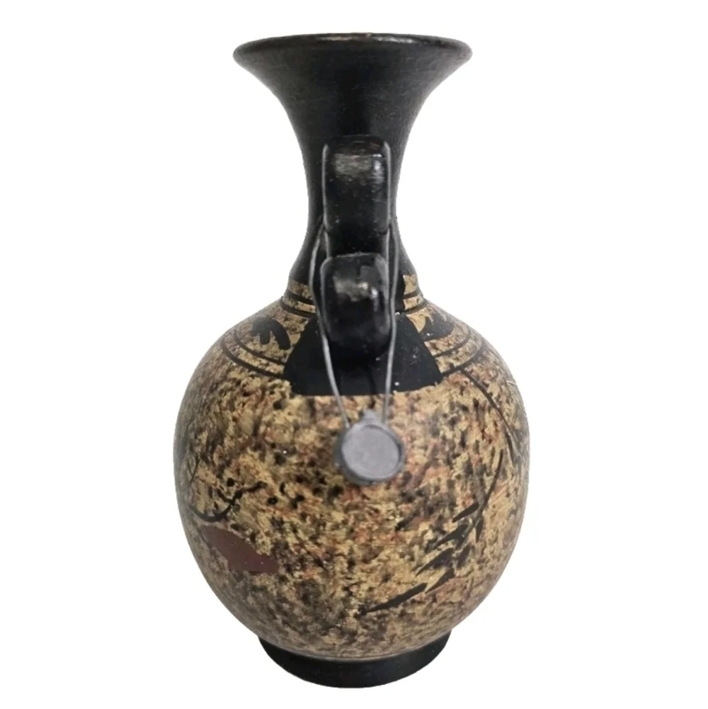Collectible Handpainted Black Decorative Greek Pottery Vase